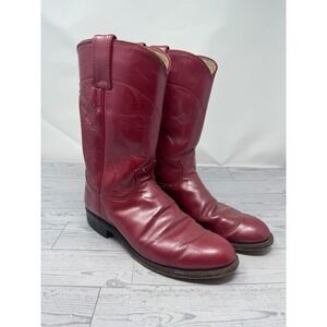 Justin Red Leather Cowboy Boots Pull On Western Boots Womens Size 6.5 C